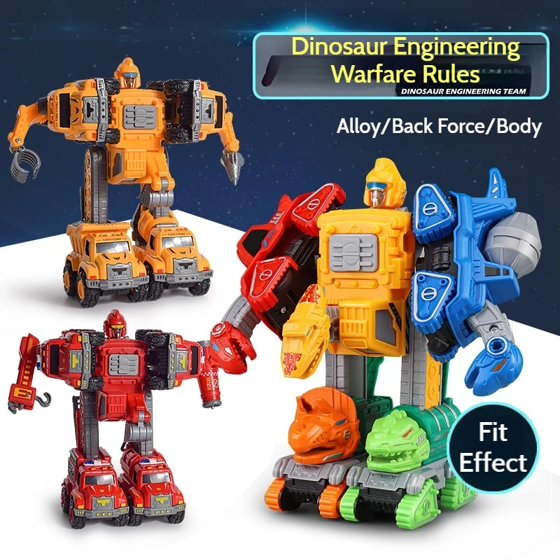 

Dinosaur Assembly Deformation Five-In-One Children'S Fire Fighting Engineering Vehicle Excavator Bulldozer Deformation Robot Toy