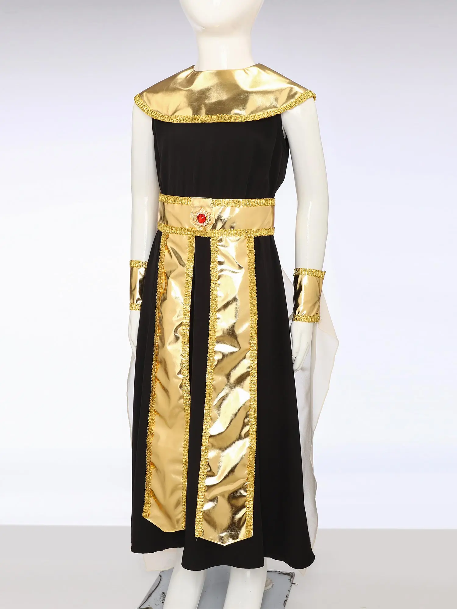 أطفال مصر القديمة فرعون الملك الأمير زي هالوين المصرية كليوباترا الأميرة تأثيري رداء لامعة معدنية فستان عقال