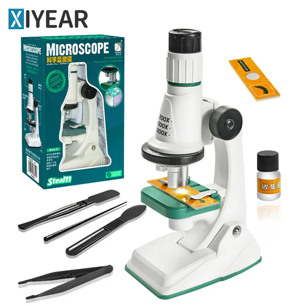 Microscope Portable 1200x HD Eyepiece Kids Science Education Experiment Exploration Set Gift Toys