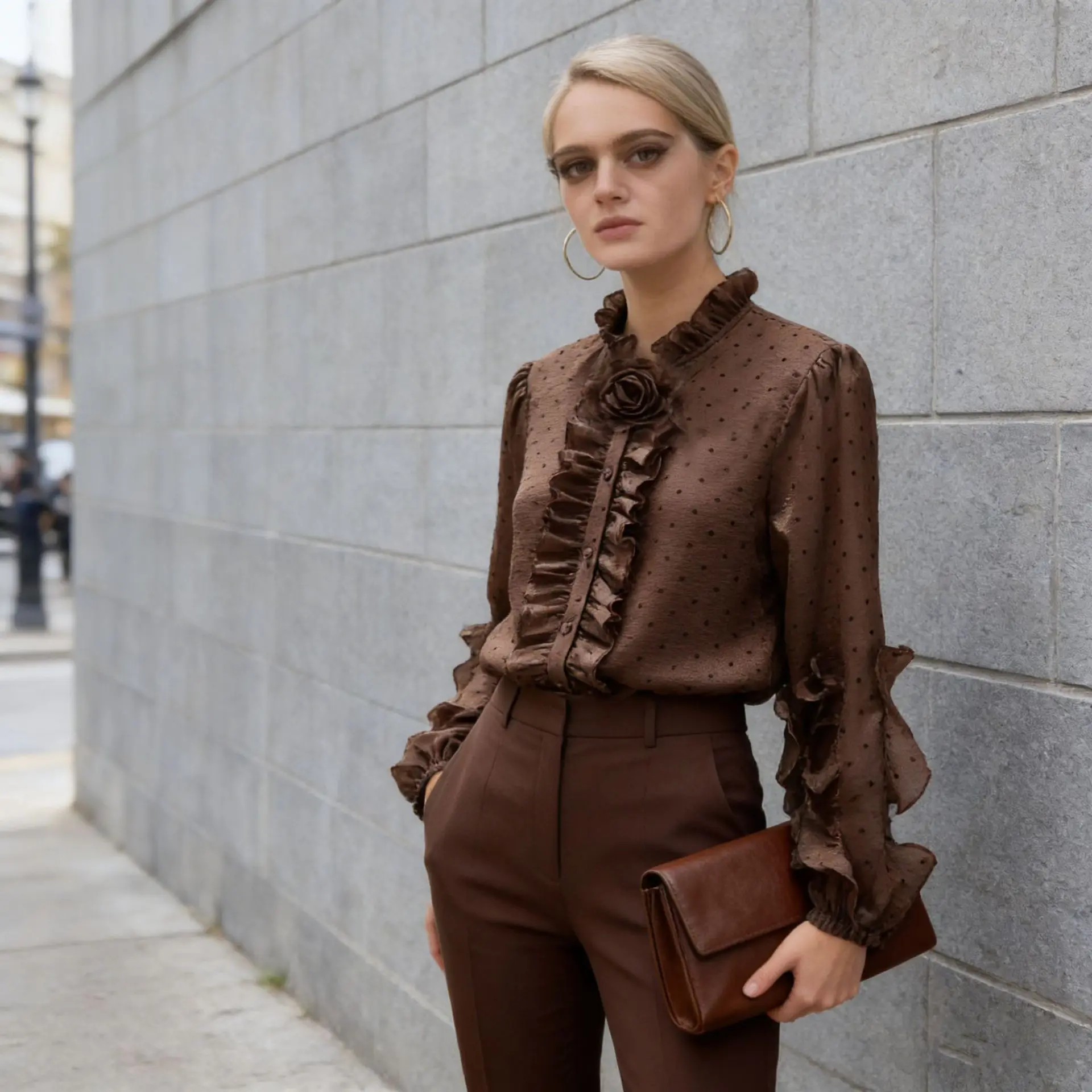 

Vintage Long Sleeve Flower Loose Dot Print Ruffles Shirts For Women Summer 2026 Fashion Ruffle Collar Tops And Blouses Elegant