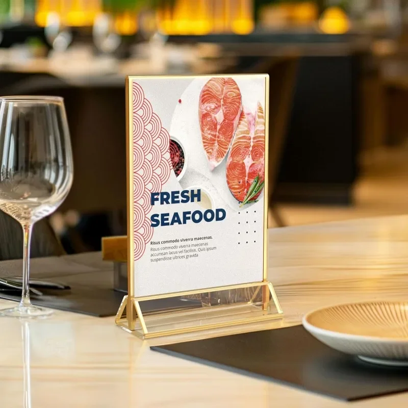 Acrylic Gold Triangle Table Double-Sided Photo Frame Horizontal & Vertical Display Rack Transparent Card Holder Stand