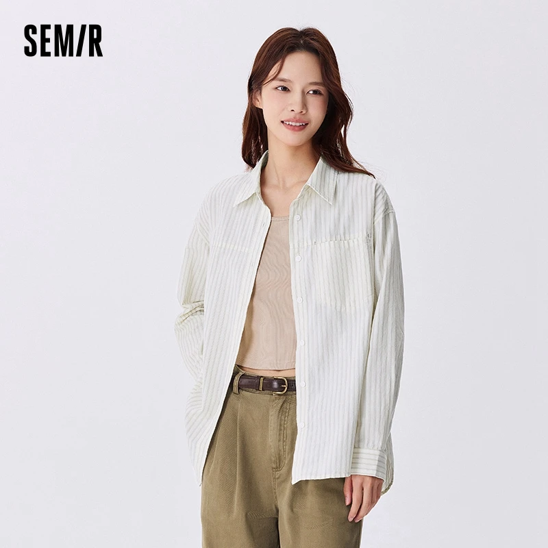 Semir Long Sleeve Shirt Women Textured Striped Shirt Short Vest 2024 Autumn New Two-piece Long Sleeve Shirt