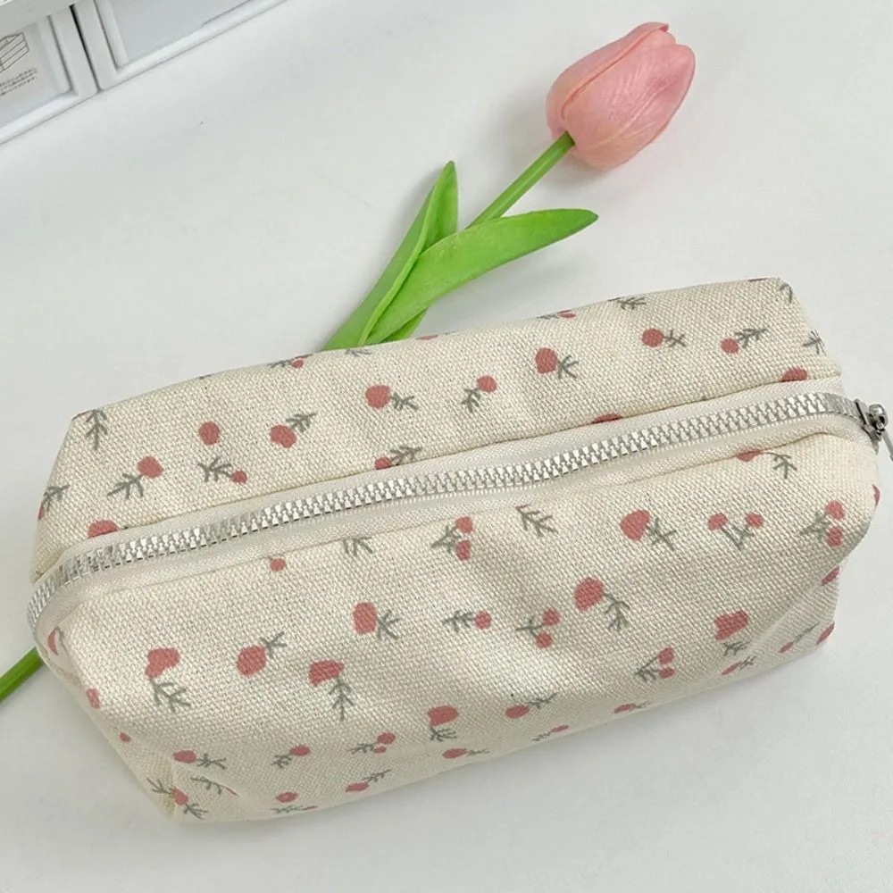 Bolsa de lona para bolígrafos con estampado Floral, estuche de lápices de gran capacidad, organizador de papelería multifuncional, suministros escolares