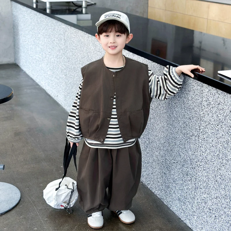 

Boy's Suit2026Spring and Autumn New Design High-Quality Three-Piece Set for Young Children: Vest, Base Shirt, and Trousers
