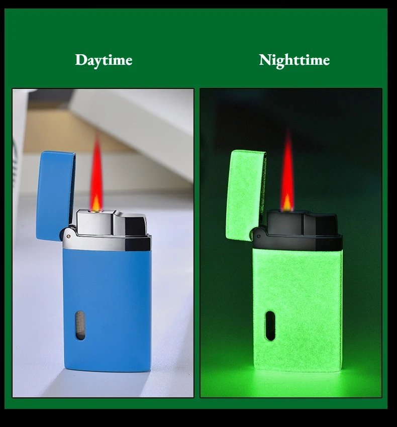 Luminous Glow-in-the-Dark Windproof Red Jet Flame Lighter, Refillable Metal Butane Torch, Pocket Lighter for Gift