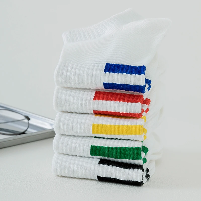 5/8 Pairs of White Cotton Socks for Women, with Rubber Bands on the Soles of the Feet, Free Size Spring Trendy Boat Socks