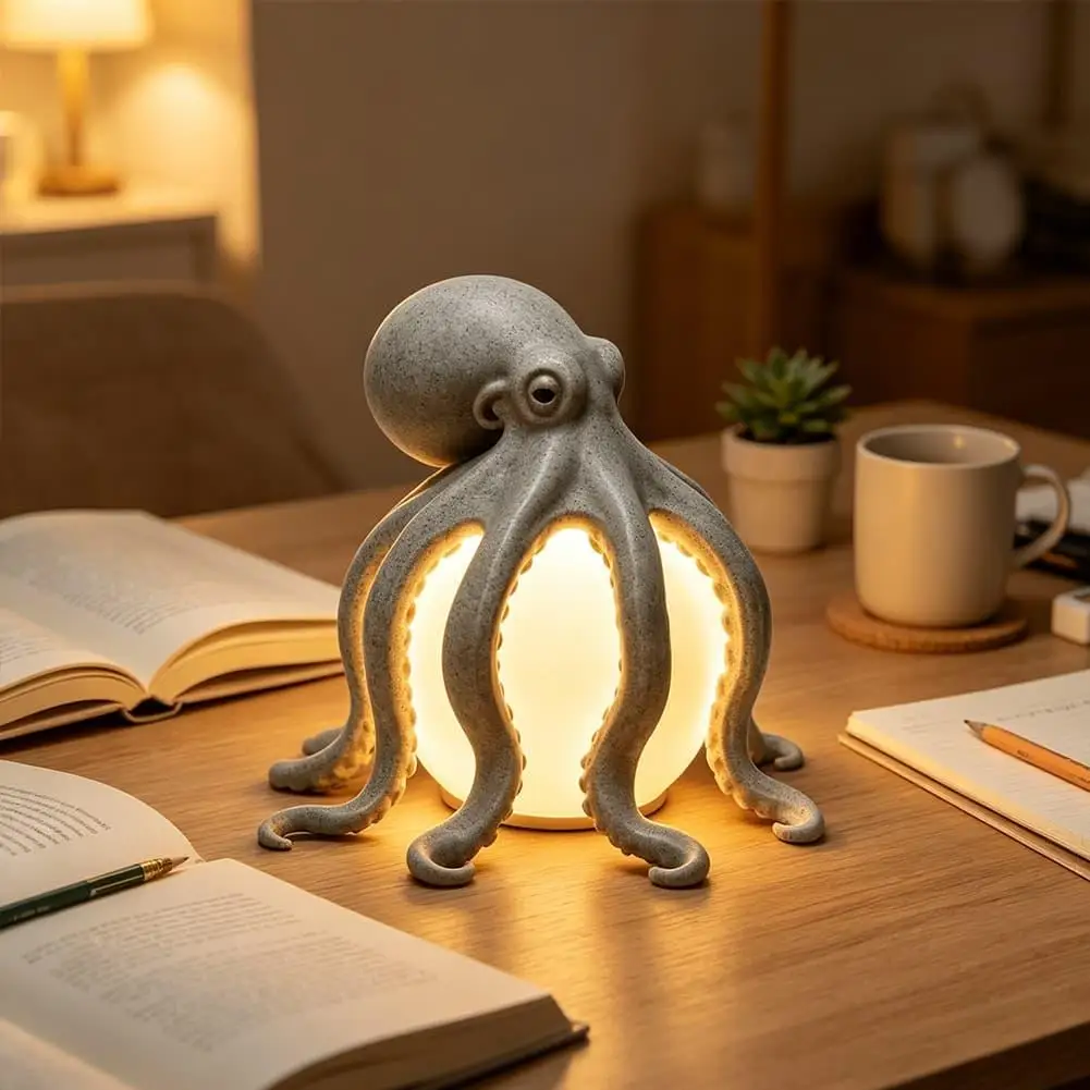 Resin Octopus Table Lamp Ocean Sculpture Warm Light USB Powered Desktop Decoration for Halloween Party Bedroom Home Decor view 2
