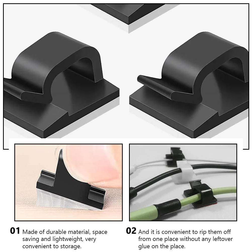 

60pcs Self Adhesive Cable Clips Wire Holder Fixture Clamp Fastener Desk Organizer Black White Green Back Square for Car Home