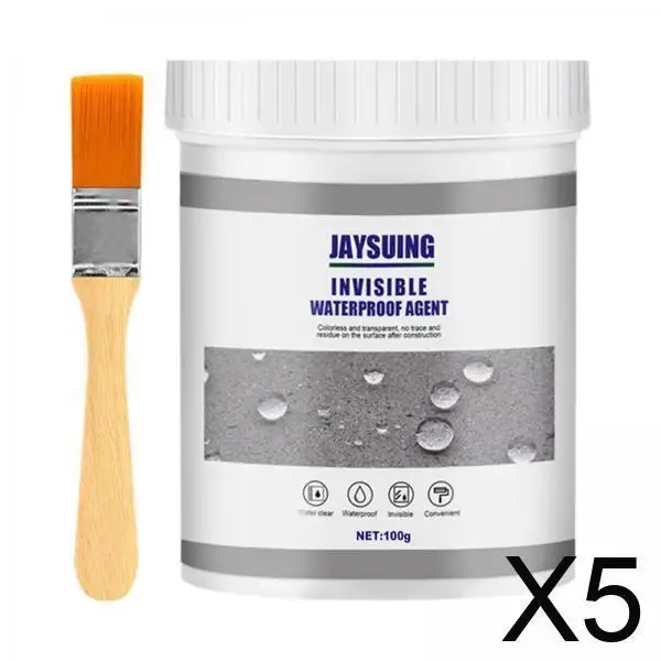 

5x Waterproof Sealant, Transparent, Invisible Sealant with Brush, Transparent for Wall Tiles