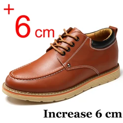 Brand Men's Sneakers Elevator Shoes Soft Leather Business Heighten Shoes 6CM Man Daily Height Increasing Moccasins Taller Male