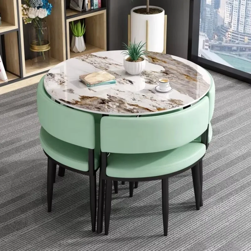 Fashion Iron Table Design Cafe Shop Furniture Restaurant Round Dining Tables and Chair Coffee Shop Table Set 4 Seats Restaurant view 3