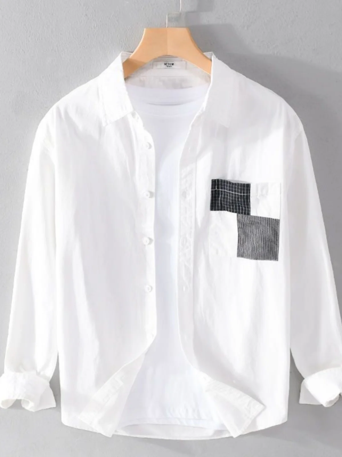 Casual Cotton Pocket Design Patchwork Long Sleeve Men's Shirt Thin Sun Protection Outerwear Youth Fashion Summer Lightweight