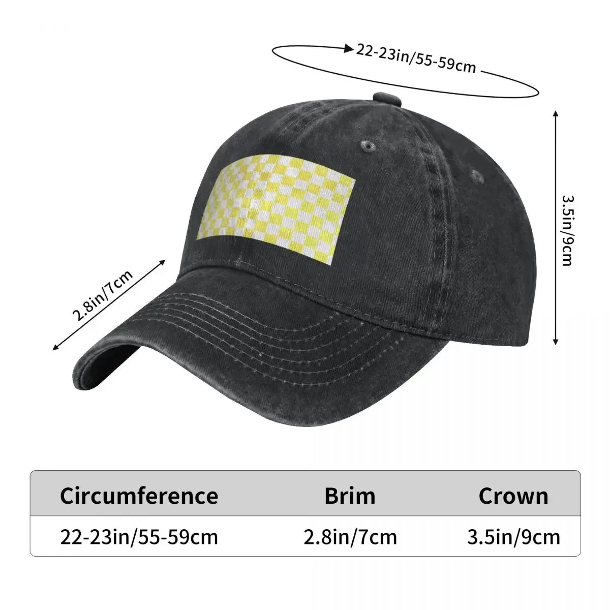 Yellow and White Checkered 1 Baseball Cap Hat Baseball Cap party Hat Baseball Men Women's
