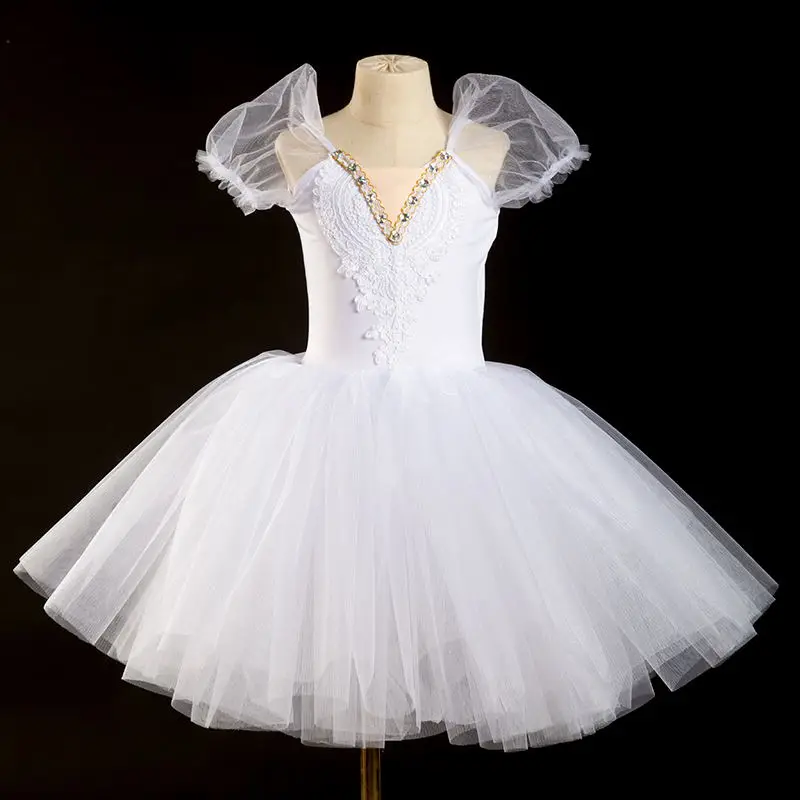 Nuovo Tutu di balletto professionale abito a maniche lunghe vestito da balletto cigno bianco da ragazza Performance Dance Ballet Performer