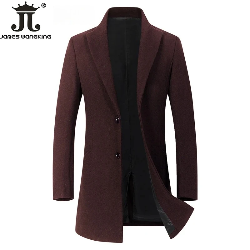 ฤดูใบไม้ร่วง & Winter Boutique ขนสัตว์แฟชั่นสีทึบผู้ชาย Casual ธุรกิจเสื้อขนสัตว์เสื้อแจ็คเก็ตหนาและ WARM Men's Trench Coats