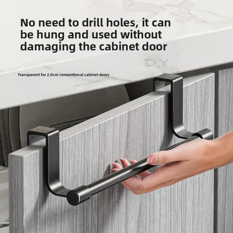 

No Drill Hanging Towel Rack for Kitchen - Over Cabinet Door Storage Organizer for Dishcloth Gloves Sponge Holder