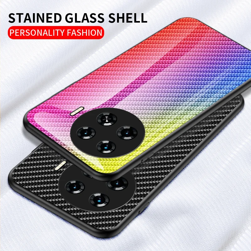 Tecno Spark 20 Pro Plus KJ7 Case Colored Carbon Fiber Tempered Glass Back Cover Hard Phone Case for Tecno Spark 20 Pro Plus KJ7