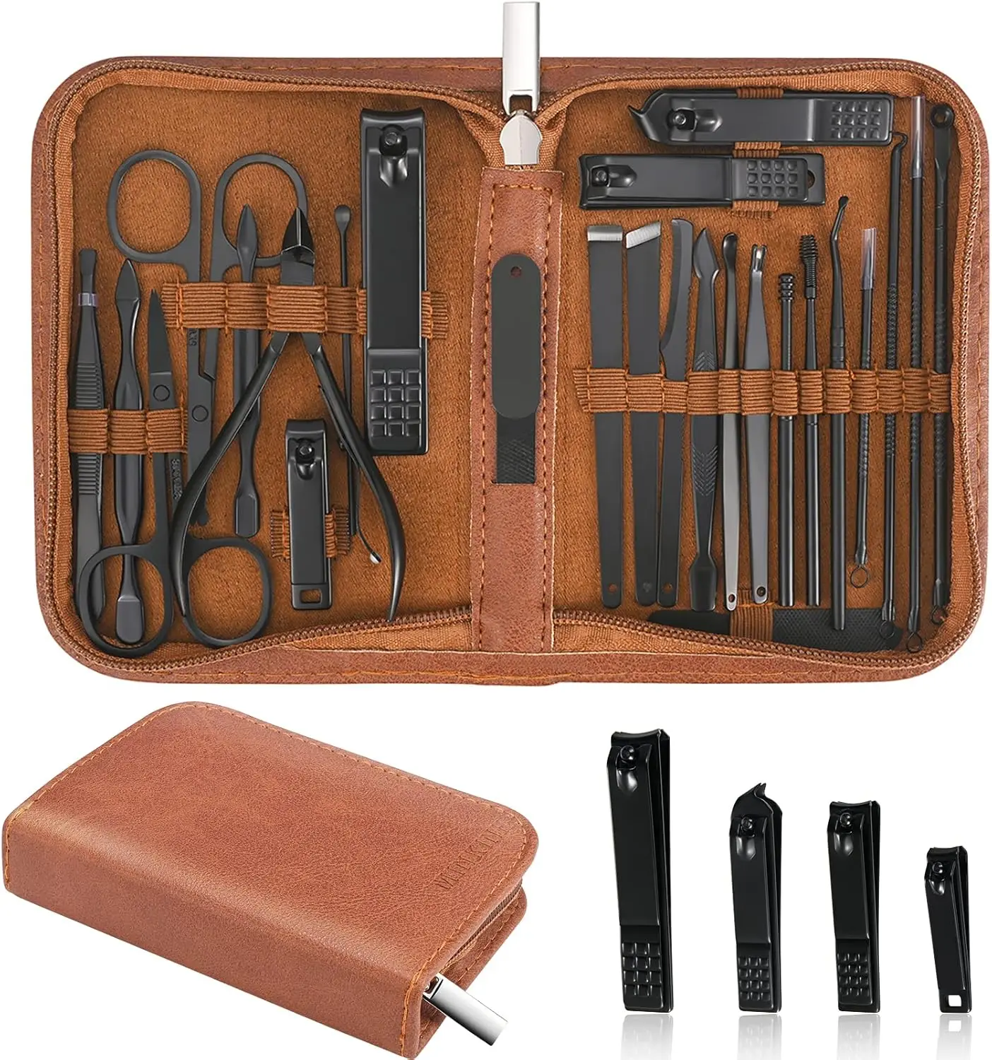 

26-Piece Professional Manicure Set Stainless Steel Nail Clipper Kit with Travel Case Brown