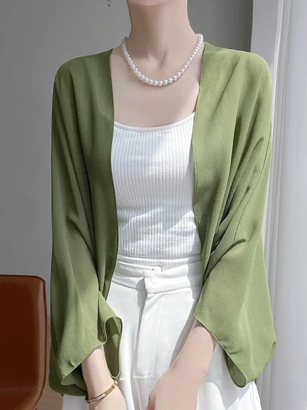 

Summer Thin Me Cover up awl for Skirt Outerwear Anti Wrinkle Light Weight Loose Chiffon Sun Protection irt Cardigan