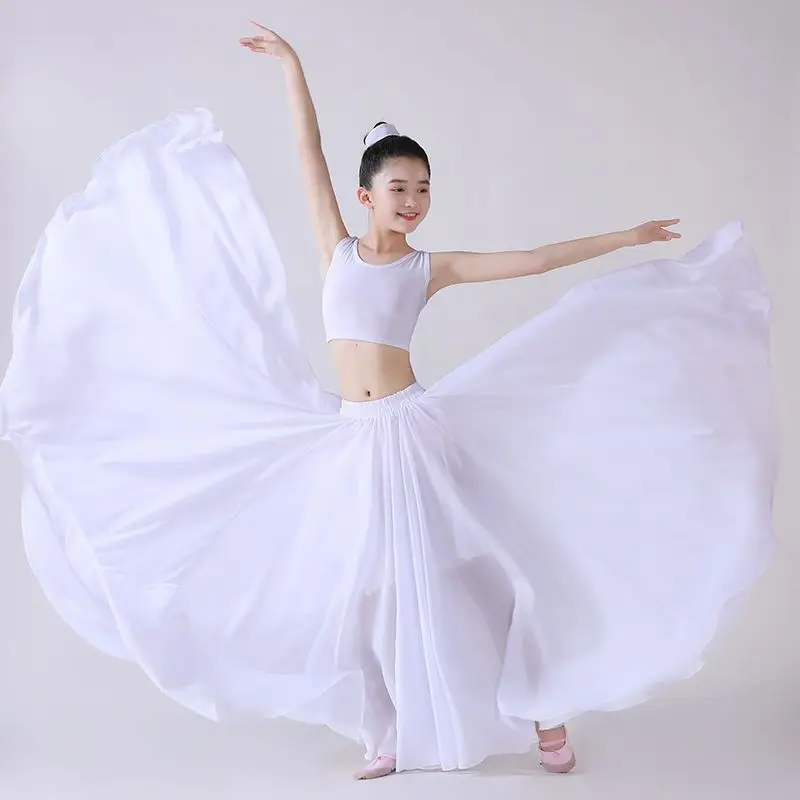 65-90cm Chinese Traditional Classical Dance Costume Mongolian Tibetan Dance Clothes Kid Girls Practice Dance Large Swing Skirt