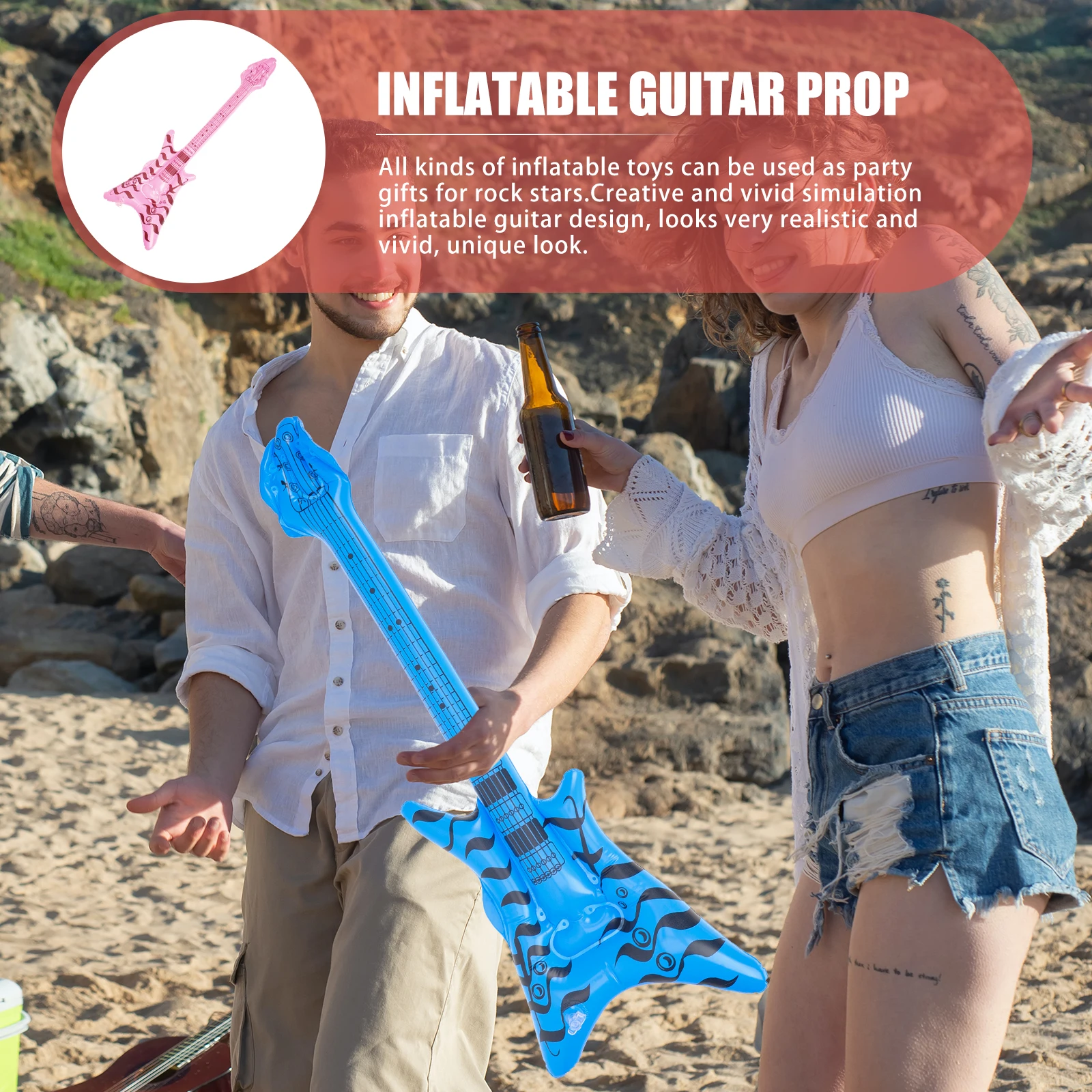 

Inflatable Rock Instrument 60cm Electric Bass Guitar Decorations Party Props Lightweight Musical Accessories