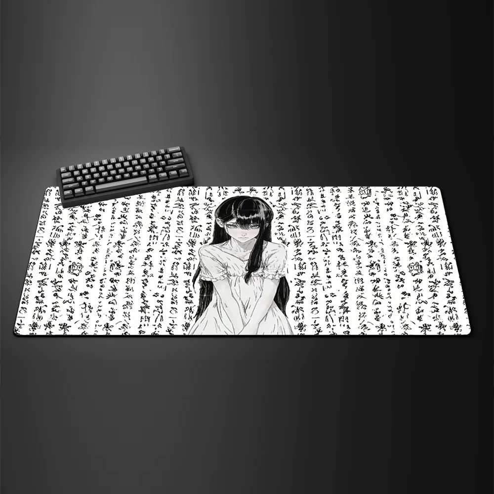 

Игровой коврик для мыши с рисунком тушью XXL, черно-белый коврик для мыши в стиле аниме для девочек, кавайный коврик для мыши, игровой коврик для спальни, киберспортивного игрока, настольный коврик