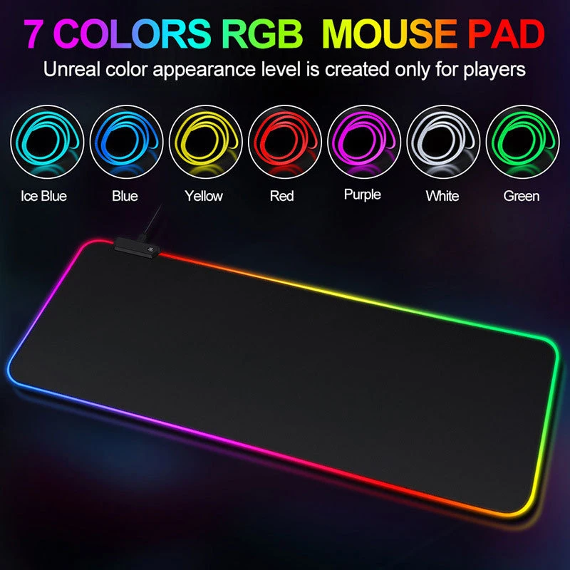 RGB Luminous Pure Black Mouse Pad Thickened Mouse Pad Large Table Pad Encrypted Non-slip Cool Extra Large E-sports Game Office