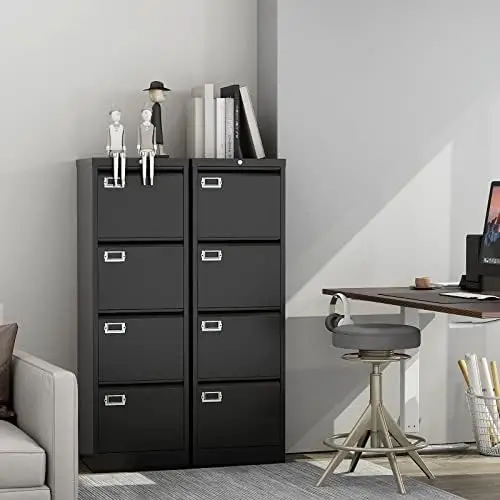 4 Drawer File Cabinet, Vertical Filing Cabinets with Lock, Metal File Cabinets for Home Office, Anti-Tip 4 Storage