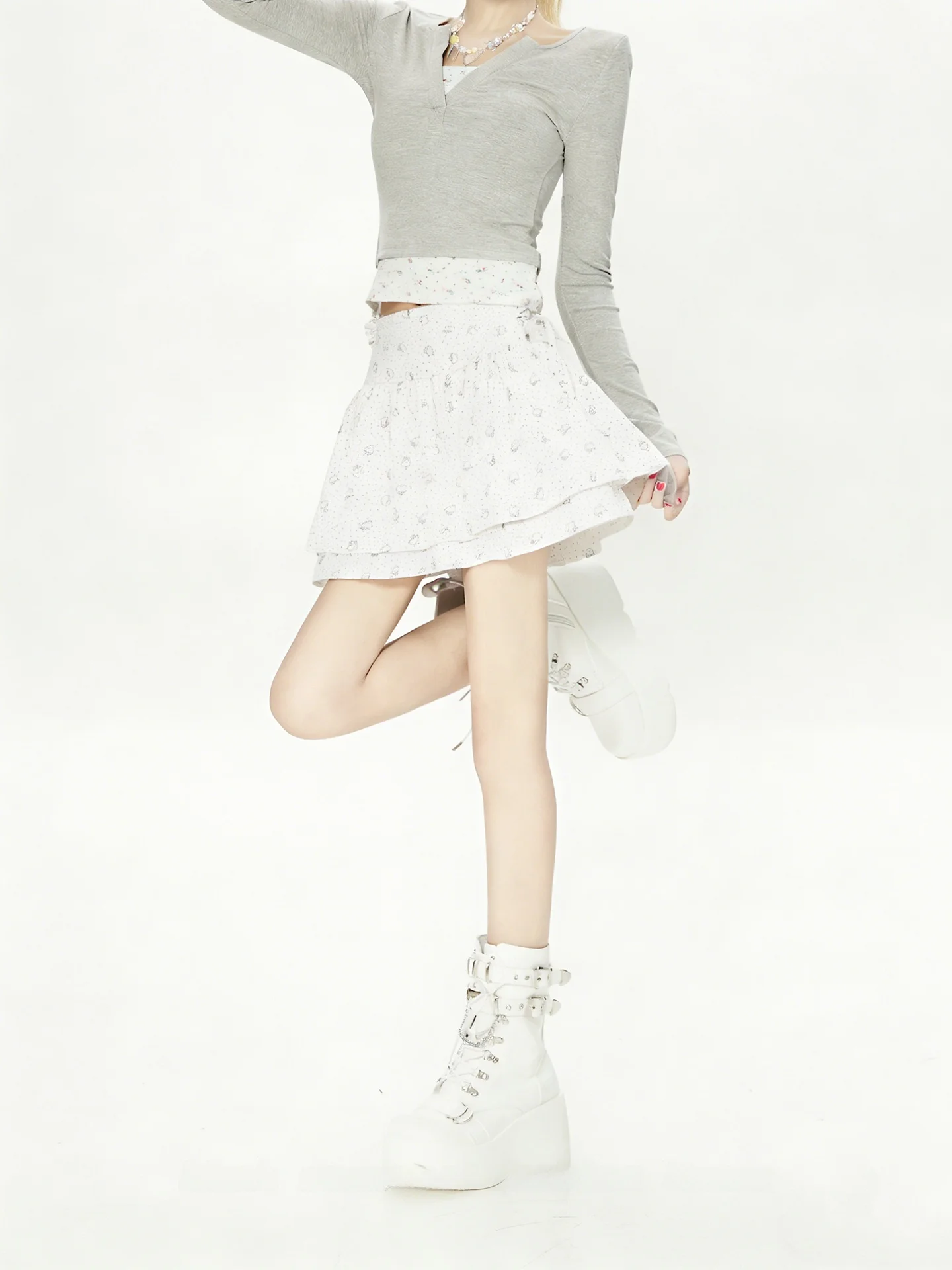 

Повседневная белая юбка А-силуэта в горошек с бантом, женская модная укороченная юбка-кейк для стройности и универсальности от Gradpopu