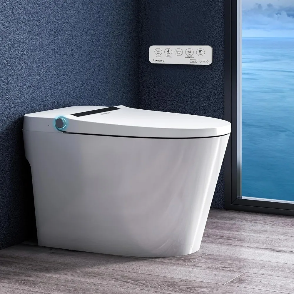 Smart Bidet Toilet, One Piece Elongated Toilet with Built-in Bidet Seat, Auto Flush, Foot Sensor, Pump-Assisted Flush, Heated