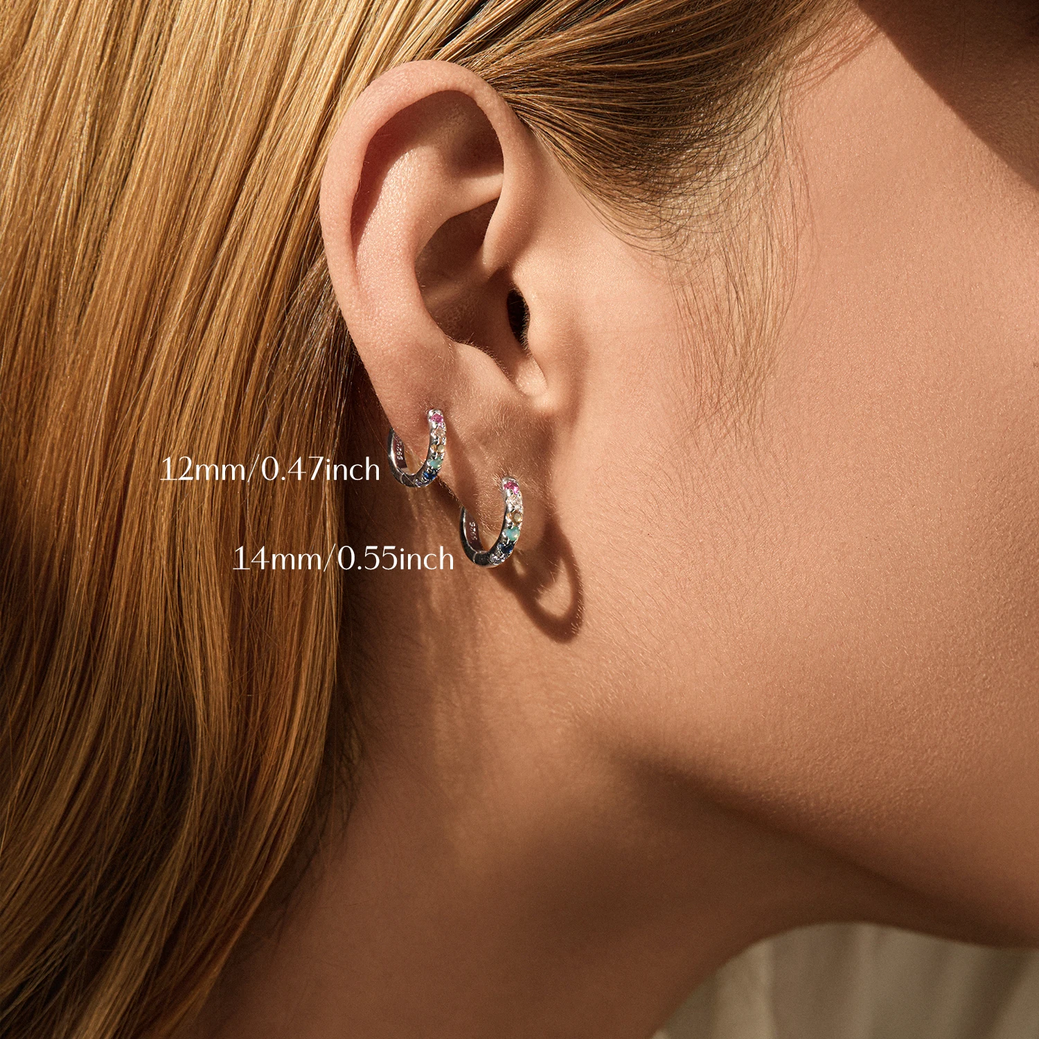 موديان 3 أحجام ملونة الأذن مشبك 925 فضة العصرية تكويم جولة زركونيا هوب أقراط للنساء غرامة مجوهرات