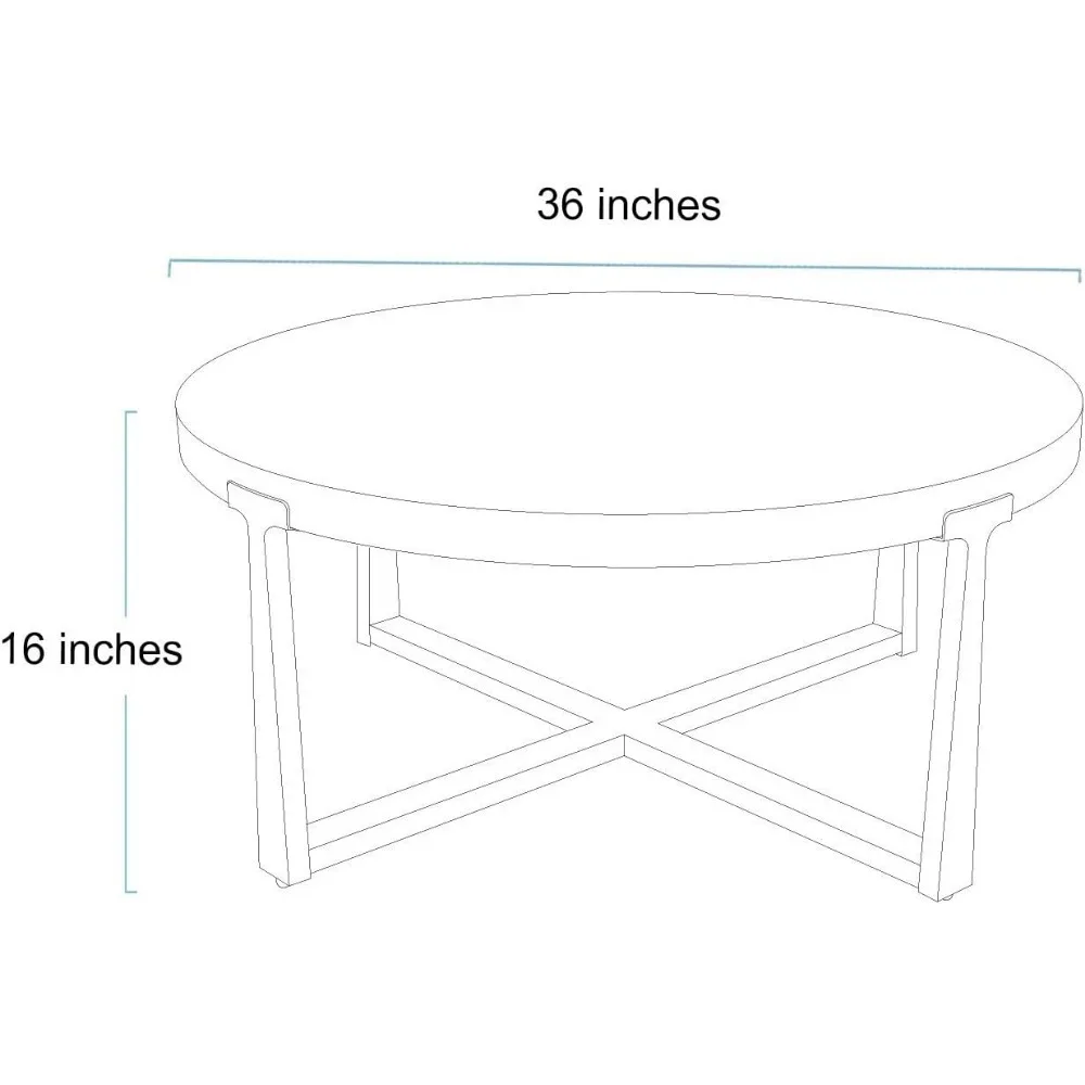 Mesa de centro redonda rústica de madeira de 36 polegadas martelada pernas cruzadas metal com acabamento dourado para mesa de centro da sala de estar