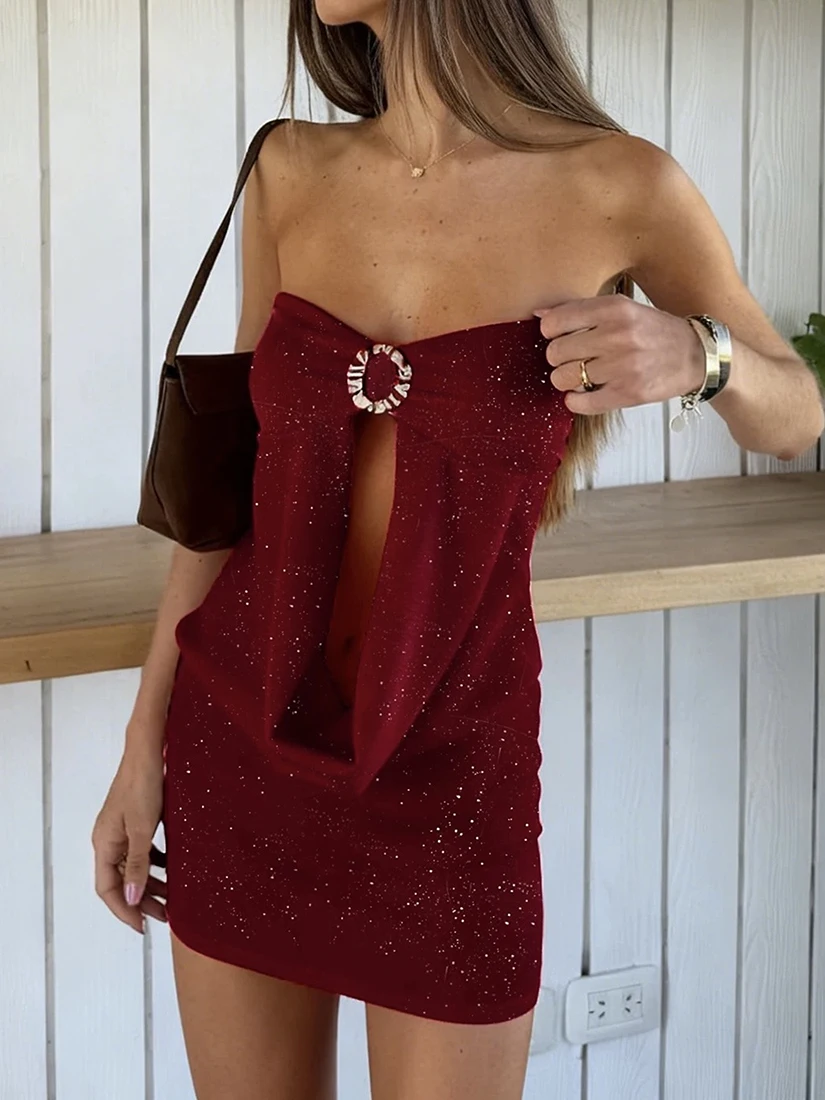 

Sexy Spicy Girl Hollow out Slim Fit Flaing Tube Top Dr Women's Bodycon Skirt Polyester No Sve Women's Dr