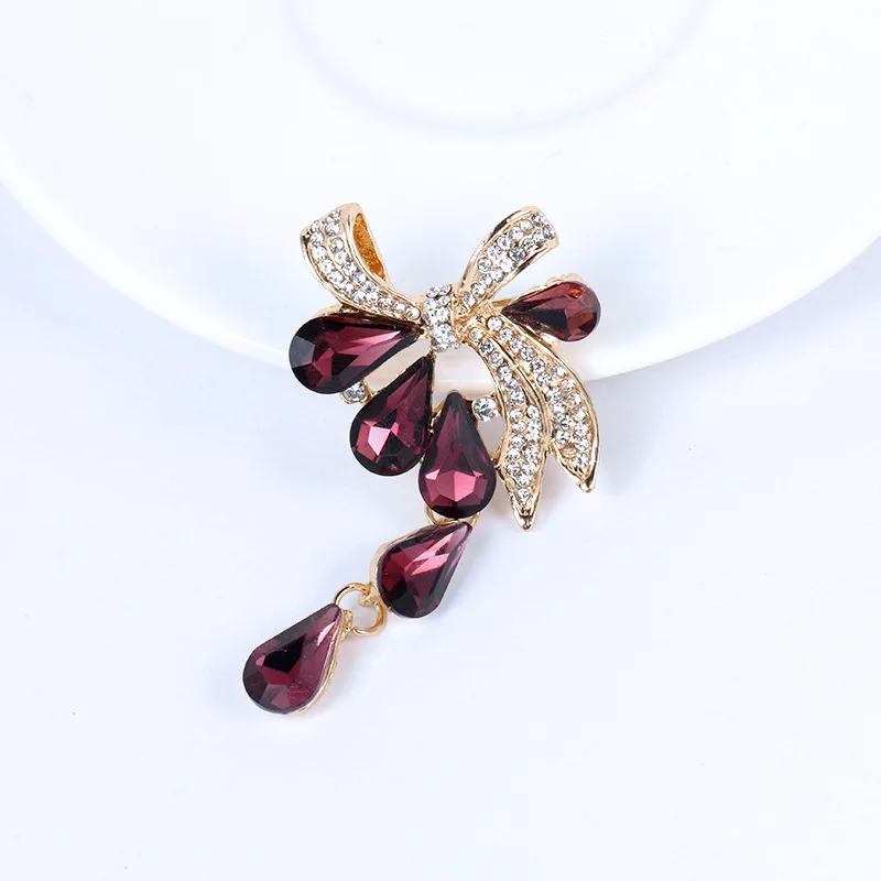 1Pc Ladies Brooches Crystal Waterdrop Bowknot Wedding Party Jewelry Pins