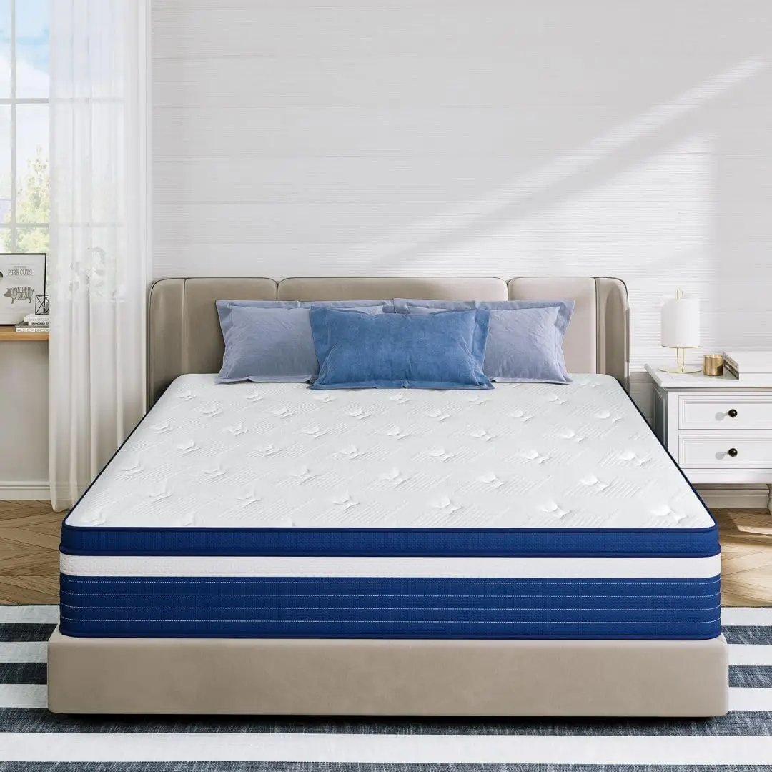 Full Size Mattress, 10 Inch Hybrid Mattress with Individual Pocketed Coil Springs and High Density Foam