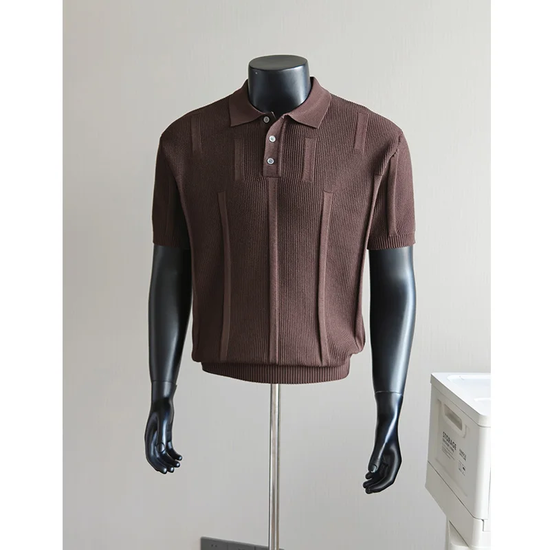 2026 Solid Color Ice Silk Knitted Polo Shirt for Men Summer Short Sleeve Casual Knitted Pullover Business Office Social POLO Tee