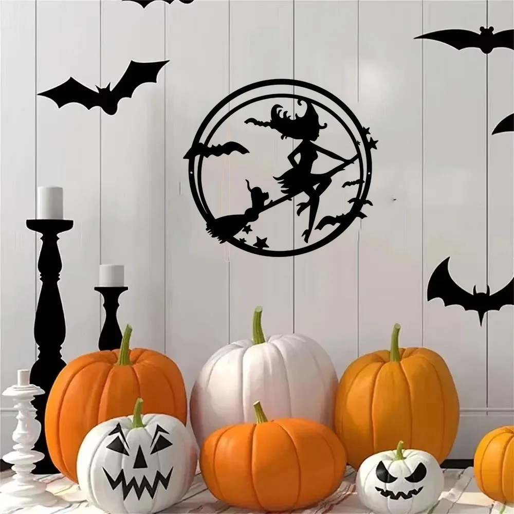 Metal Wall Decoration - Halloween Witch, Cat, Bat, and Castle Pattern Frameless Pendant. A Creative Iron Art Wall Ornament