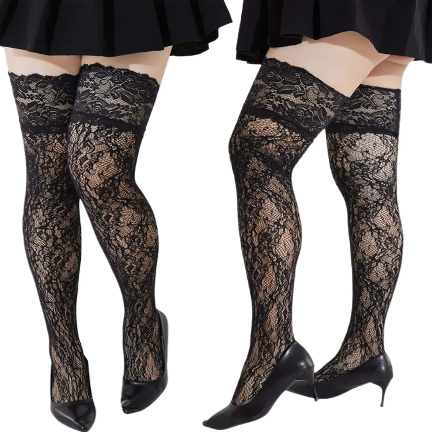 Neue Übergrößen 3XXXL Netzstrümpfe mit Spitze Überknielange Socken Damen Oversize Oberschenkelhohe Strümpfe für Frauen Mädchen Damen 2026 Mode 5XL – Detail 1