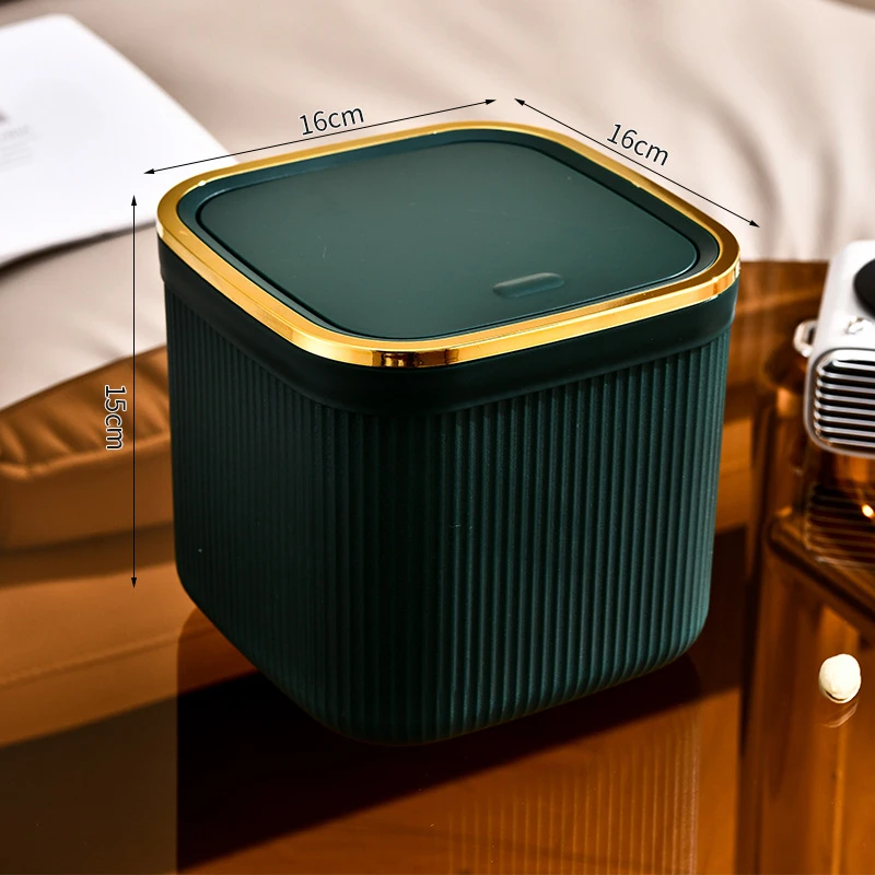 Desktop trash can fashion light luxury living room cute small trash can household debris storage bucket With lid & inner bucket