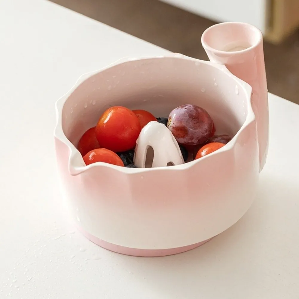 Ceramic Automatic Fruit Washing Bowl Large Capacity Quick Drain Dynamic Vortex Fruit Cleaning Bowl Self-spinning