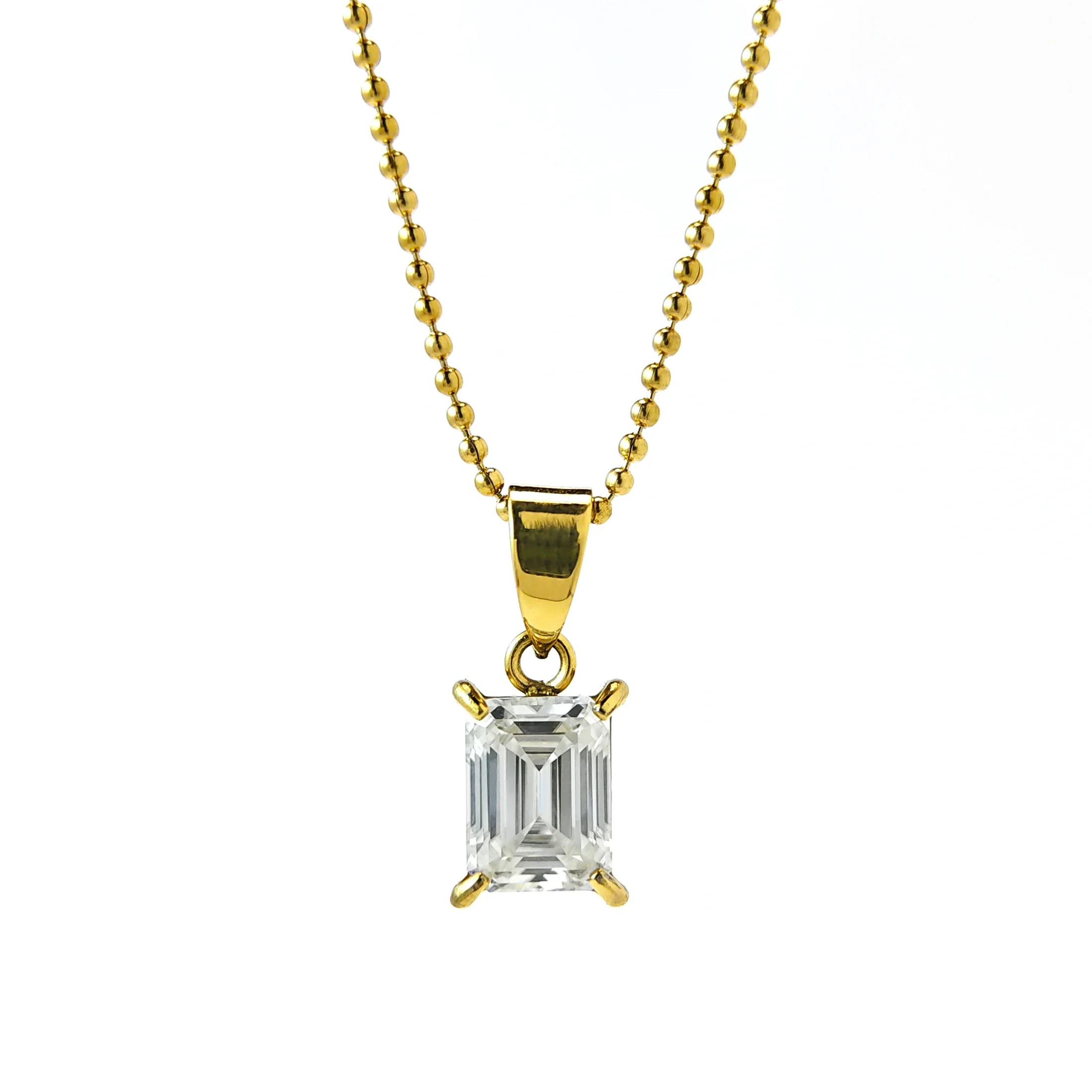 

1 шт. Колье из нержавеющей стали с белым прямоугольным синтетическим муассанитом 2.0 карата, простое и элегантное колье.