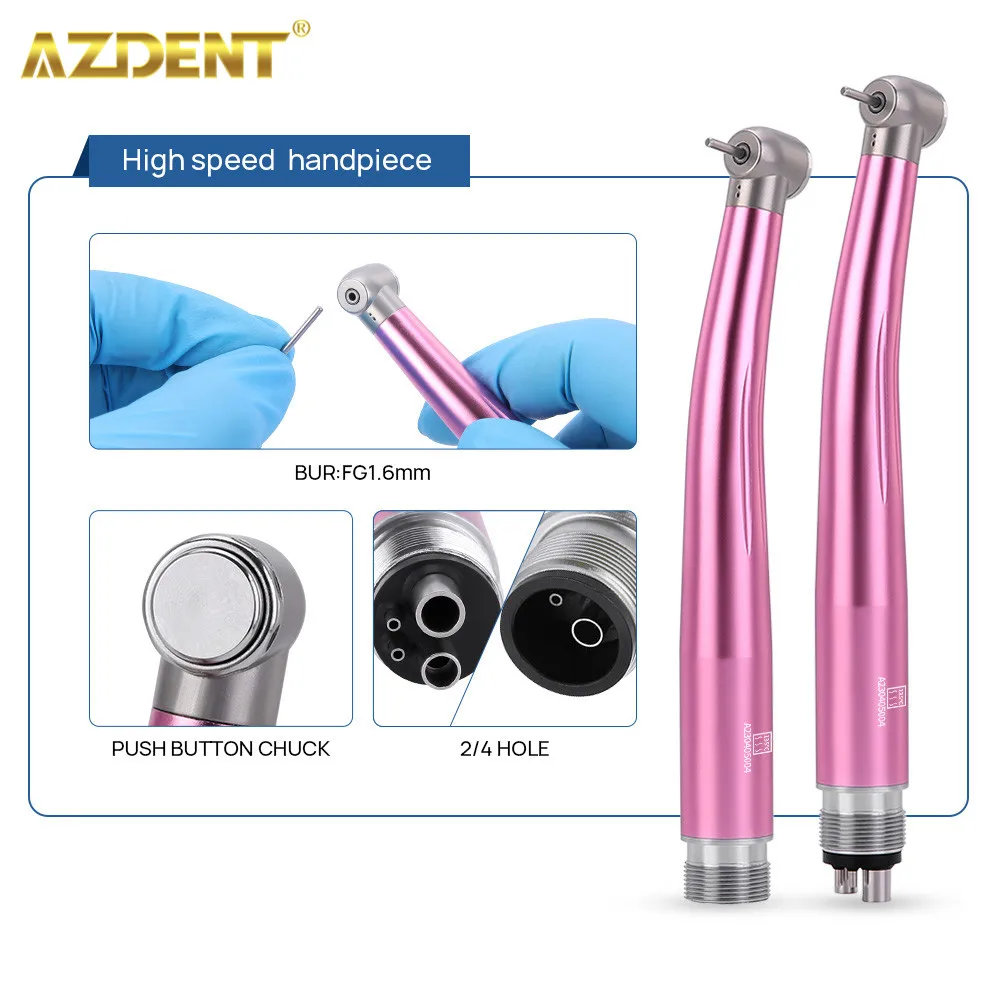 AZDENT Dental 2/4 Holes High and Low Speed Handpiece Kit 2PCS Push Button High Speed Handpiece Contra Angle Air Motor Straight