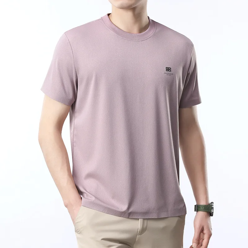 

Men's Short Sleeve Tshirt, Summer Comfortable Tee, Breathable, Seamless, Ice Feel Tshirt, Nylon Spandex JacquradMale Tops,