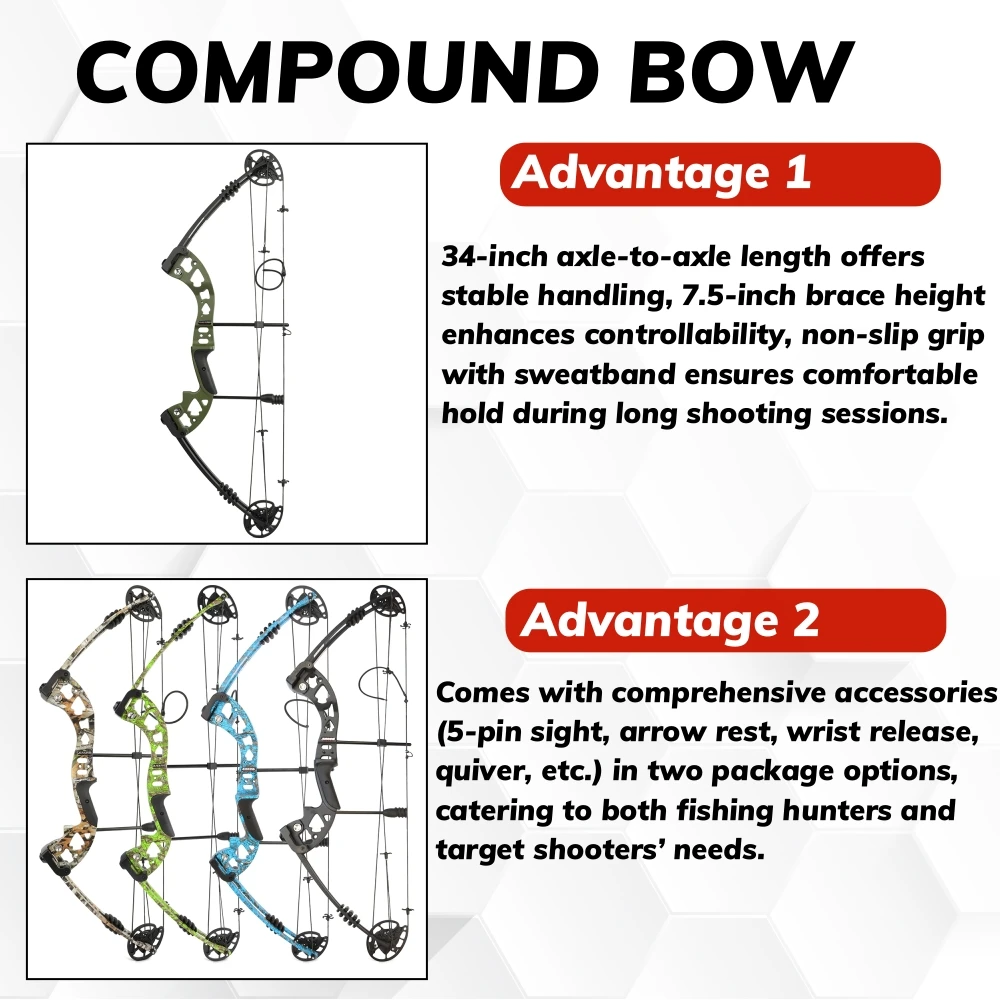 Archery Let-off 70% Compound Bow Fishing Arrow Set 30-55 LBS 310FPS Hunting Target Shooting Beginners Hunters Practice Sports view 4