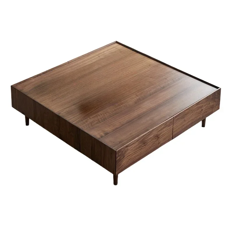

1All solid wood coffee table square North American black walnut Italian minimalist storage modern simplicity