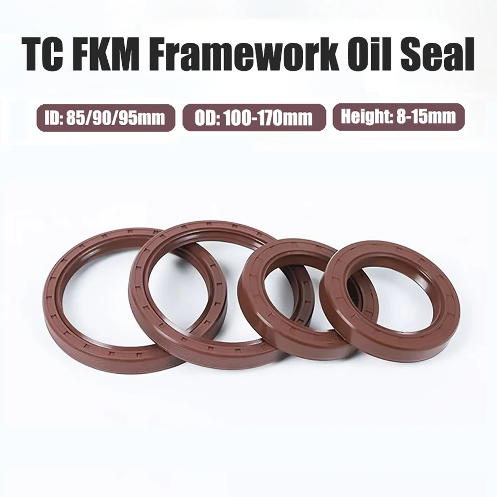 ID: 85/90/95mm OD: 100-170mm FKM Framework Oil Seal TC Fluoro Rubber Gasket Rings Cover Double Lip with Spring for Bearing Shaft