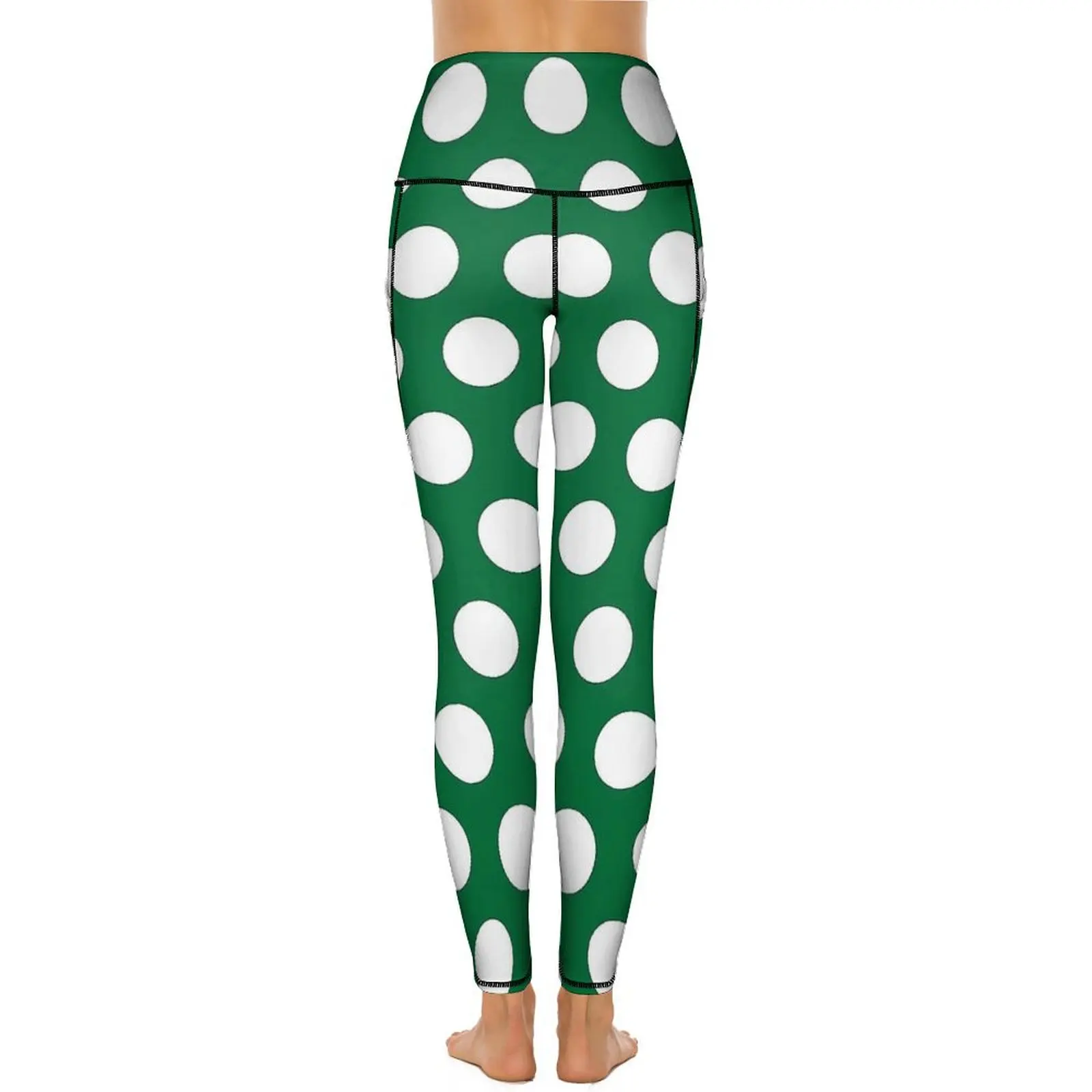 Polka Dots Green And White Leggings Sexy  Workout Gym Yoga Pants High Waist Stretch Sport Legging With Pockets Custom Leggins