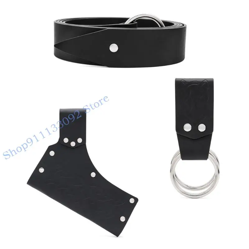 H9ED عصر النهضة زي الفايكنج زي الاكسسوارات القرون الوسطى القراصنة حزام جلد السيوف الضفادع تأثيري أزياء الهالوين