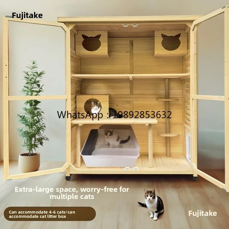 

LYY Solid Wood Cat Villa Luxury Large Household Moisture-Proof Cat House Indoor and Outdoor Cat Cage