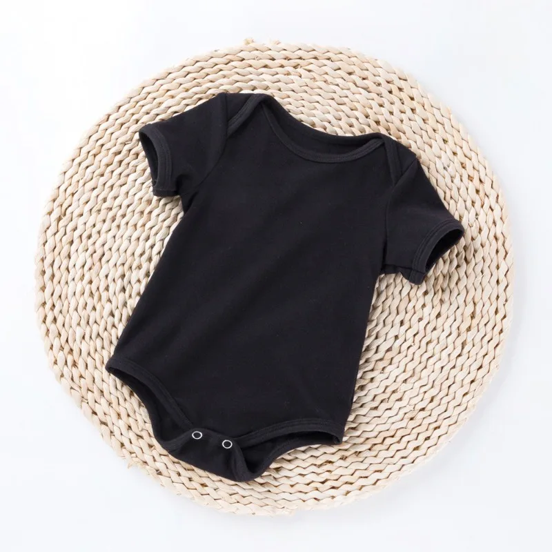 Newborn 0-2 Year Old Baby Breathable Pure Cotton Short Sleeve Rompers Toddler Classic Black White Loose Bodysuits